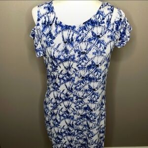 Michael Kors Blue and White Cold Shoulder Sheath Dress